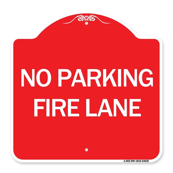 Pavement Stencil No Parking Fire Lane, Red & White Aluminum Sign, 18" x 18", RW-1818-24610
